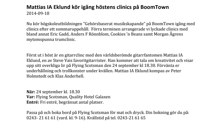Mattias IA Eklund kör igång höstens clinics på BoomTown