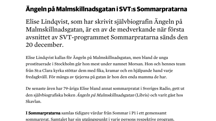 ​​Ängeln på Malmskillnadsgatan i SVT:s Sommarpratarna