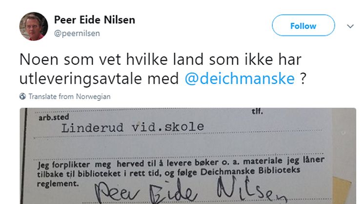 Peer Eide Nilsens tweet