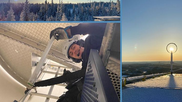 Våra tekniker genomför en omfattande serviceåtgärd, en så kallad 4 års- service. Här är de på plats i turbinen för påfyllning av fett och kväve, byte av filter, batterier, kol och kontaktorer. 