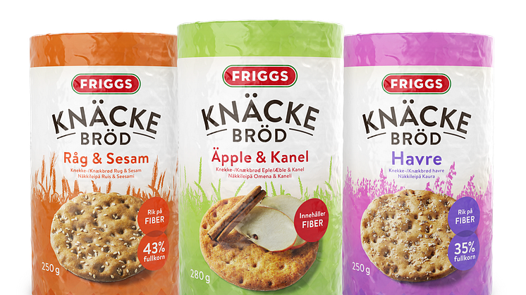 Friggs lanserar tre goda knäckebröd - prova krispiga Råg & Sesam, Äpple & Kanel och Havre. 
