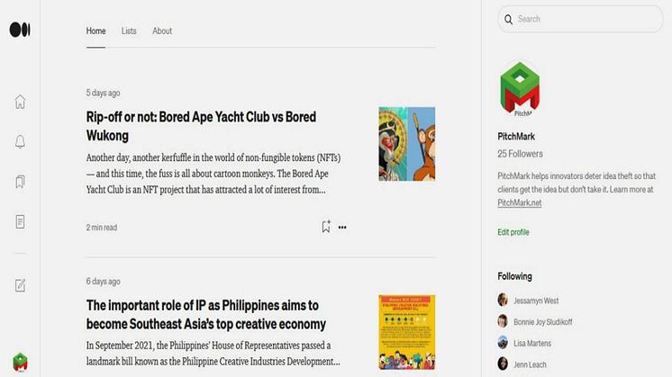 Screenshot of PitchMark on Medium.com