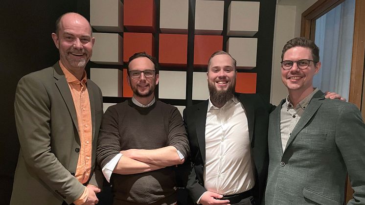 Björn Lantz, vd för byBrick med Martin Taillefer, Emil Grönvall och Tobias Carlsson från Axakon.