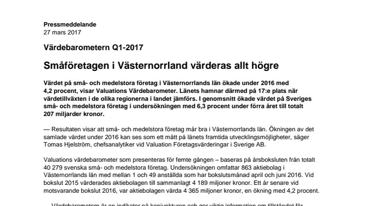 Värdebarometern Q1-2017 Västernorrlands län