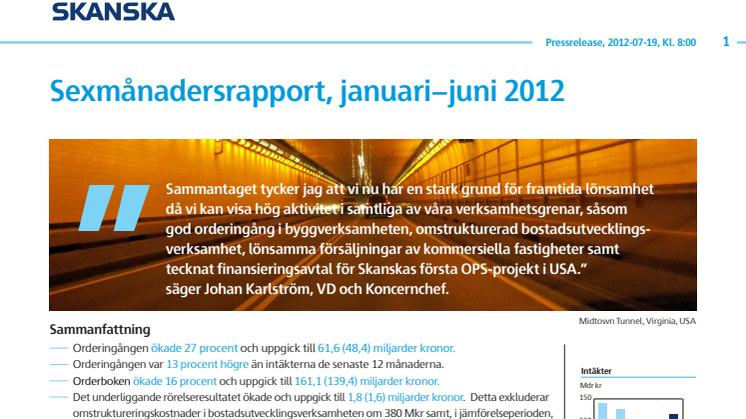 Sexmånadersrapport, januari−juni 2012