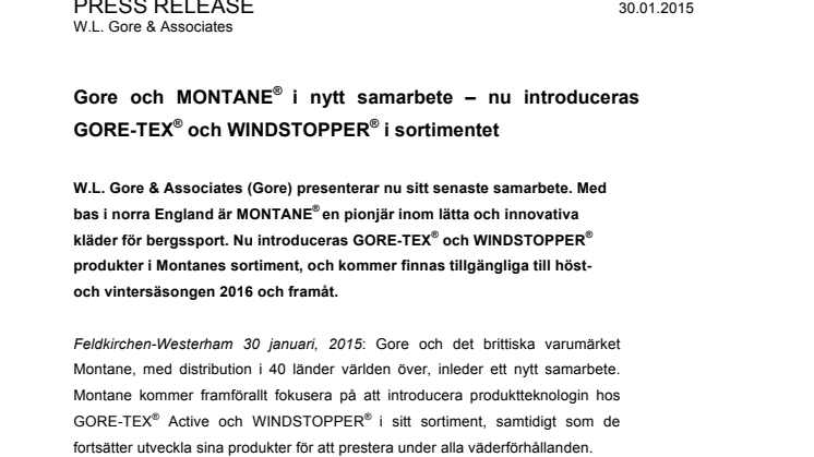 Gore och MONTANE® i nytt samarbete – nu introduceras GORE-TEX® och WINDSTOPPER® i sortimentet