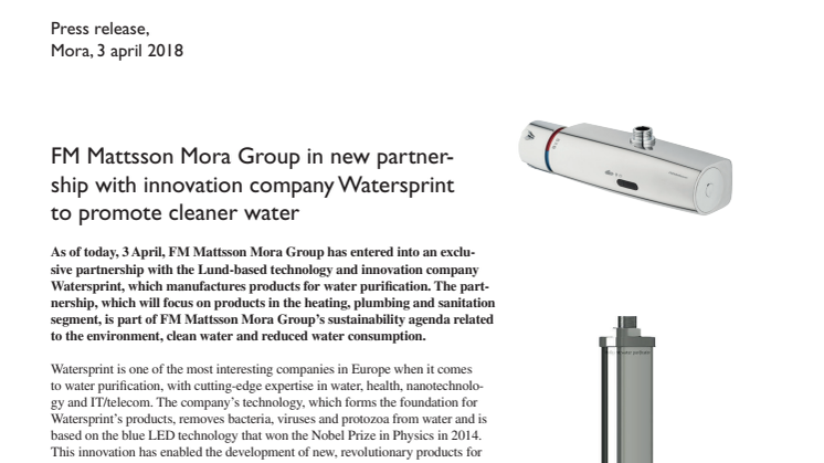 FM Mattsson Mora Group in new partnership with innovation company Watersprint to promote cleaner water