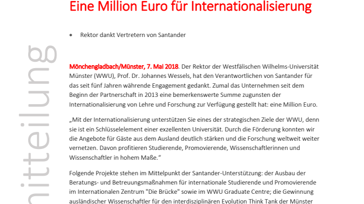 Eine Million Euro für Internationalisierung