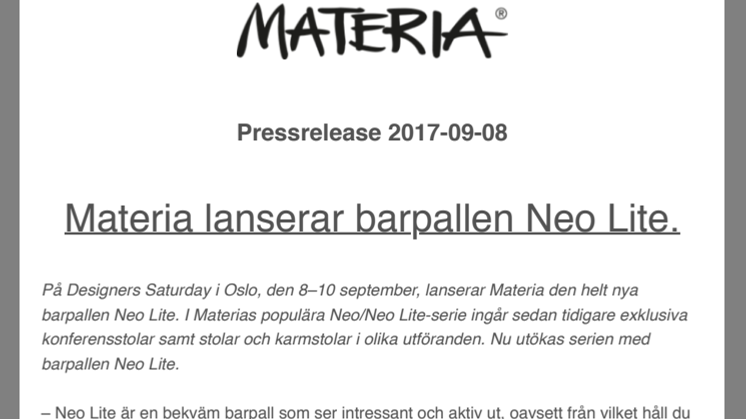 Materia lanserar barpallen Neo Lite.