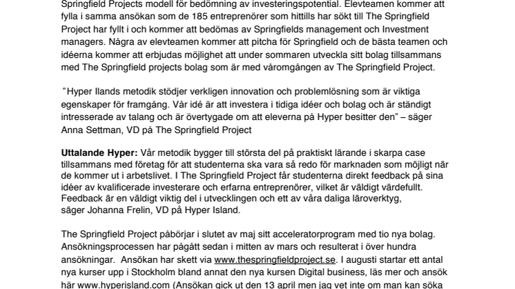 The Springfield Project i entreprenörsexperiment med Hyper Island studenter