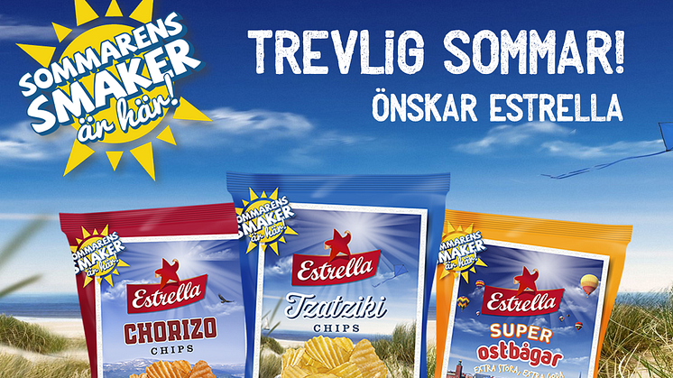 Estrellas Sommarsnacks 2019 i smakerna Chorizo, Tzatziki och SuperOstbågar