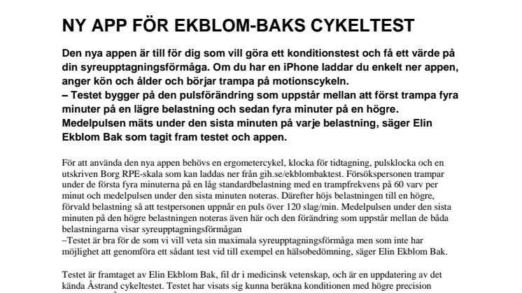 Ny app för Ekblom-Baks cykeltest