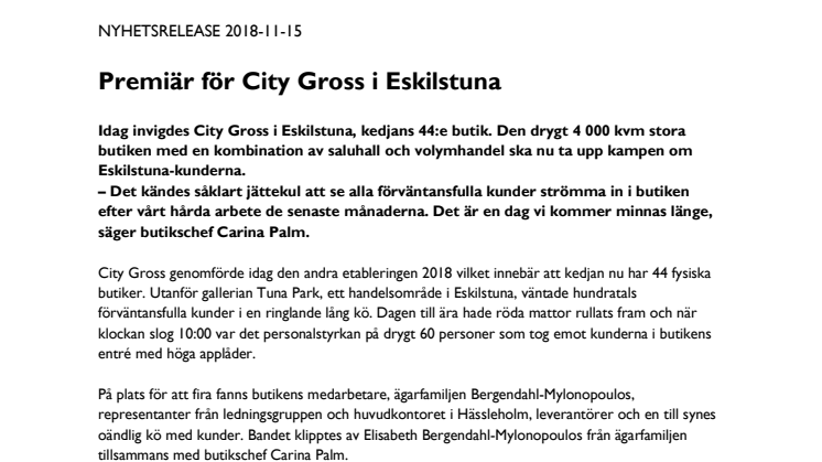 Premiär för City Gross i Eskilstuna