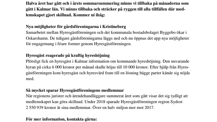 ​Hyresgästföreningen summerar 2019 i Kalmar län