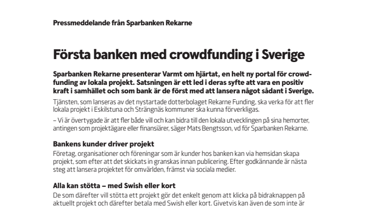 Första banken med crowdfunding i Sverige