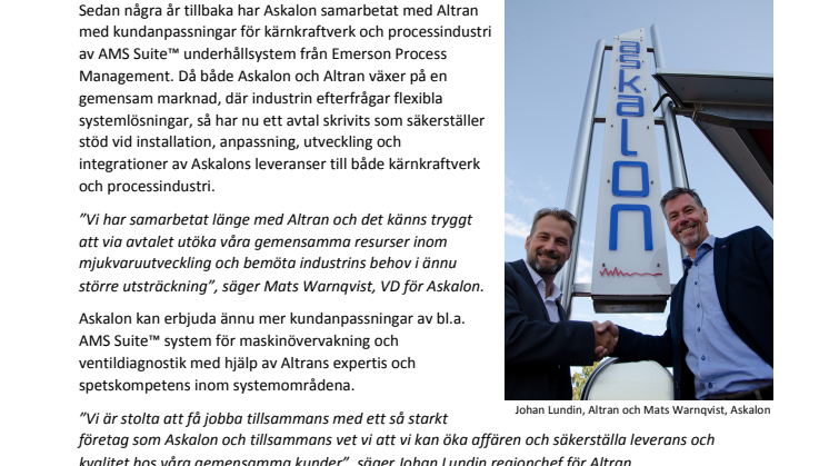 Askalon AB och Altran Scandinavia signerar avtal för gemensamma affärer
