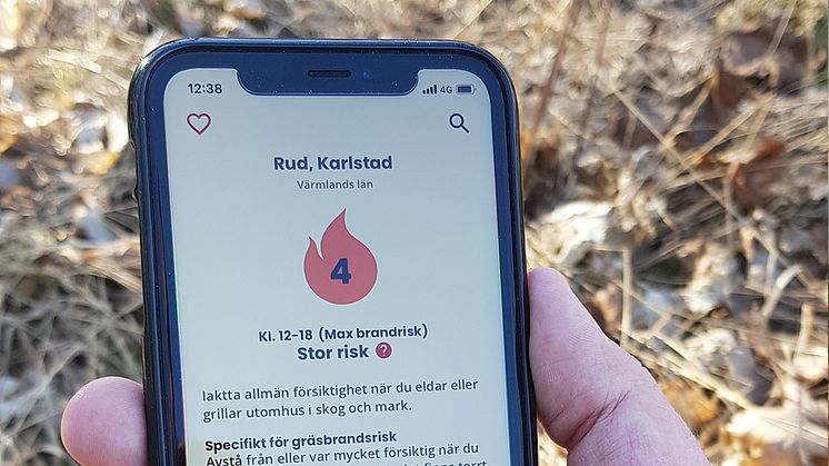 MSB:s app Brandrisk Ute, bild: MSB