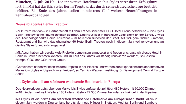 ibis Styles weiter auf Expansionskurs: Neues Hotel in Berlin Treptow