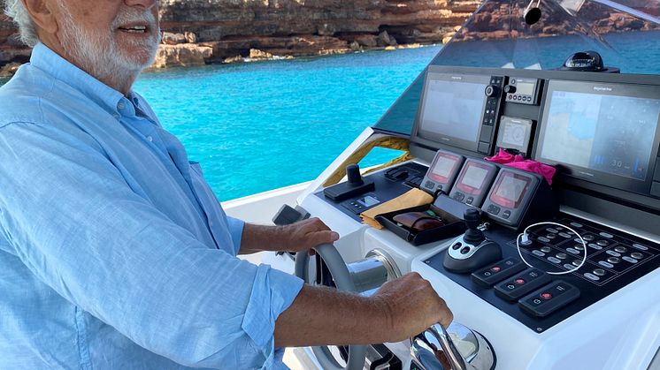 Ferretti Yachts co-founder Norberto Ferretti onboard his YANMAR-powered 45ft tender in Formentera