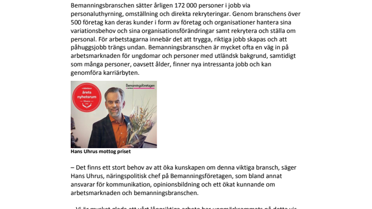 Bemanningsföretagen - vinnare Årets Nyhetsrum 2014