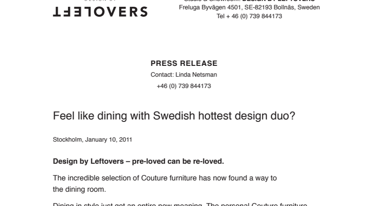 Feel like dining with Swedish hottest design duo?