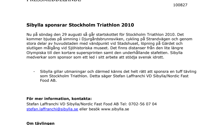 Sibylla sponsrar Stockholm Triathlon 2010