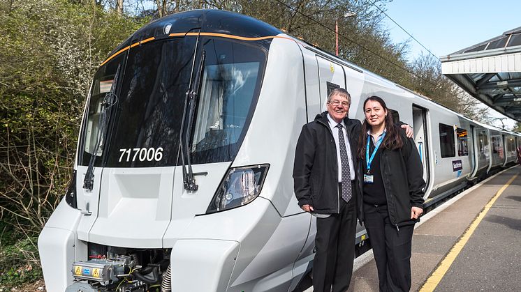 Retired driver Ian Twells and modern day driver Zornitsa Tsankova on launch day of new Moorgate train 25.03.19