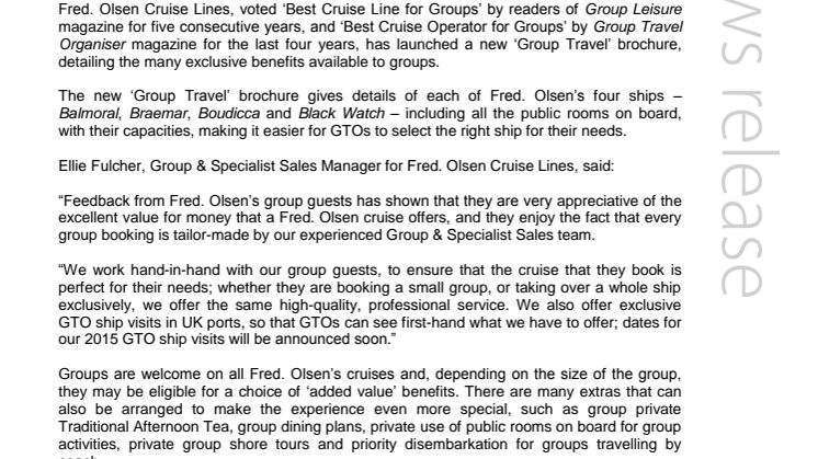 See the world with friends with ‘Best for Groups’ Fred. Olsen Cruise Lines 
