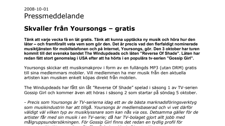 Skvaller från Yoursongs - gratis