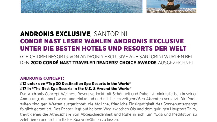 Condé Nast Leser wählen Andronis Exclusive Hotels und Resorts unter die besten der Welt