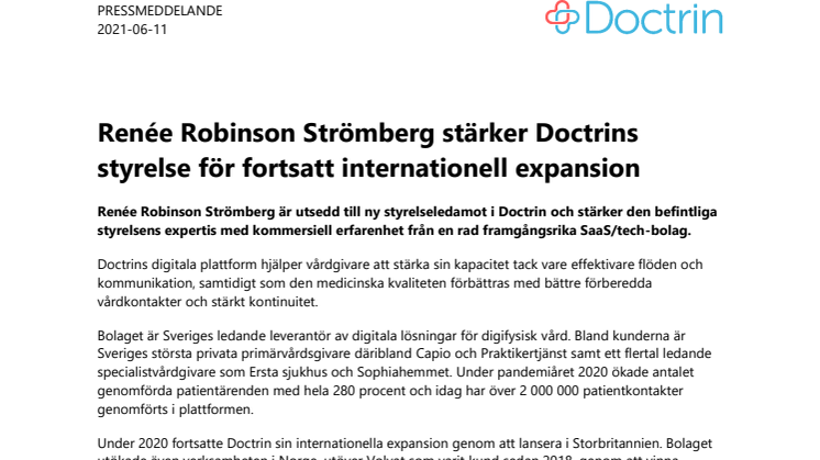 Renée Robinson Strömberg New Addition to Doctrin's Board of Directors