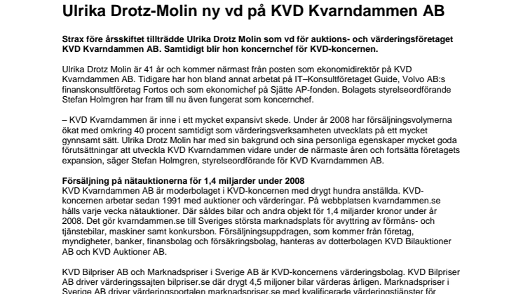 Ulrika Drotz-Molin ny vd på KVD Kvarndammen AB