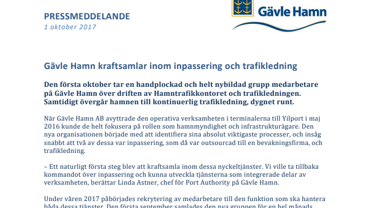 Gävle Hamn kraftsamlar inom inpassering och trafikledning