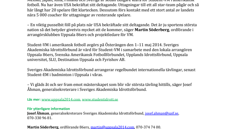 USA till Student-VM i Uppsala