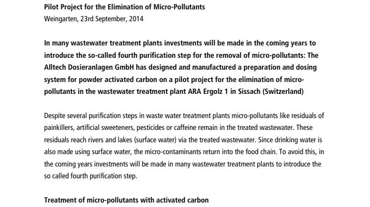 ALLTECH Press release Eliminate micropollutans 23.09.14