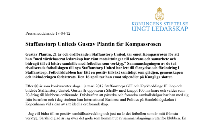 Staffanstorp Uniteds Gustav Plantin får Kompassrosen