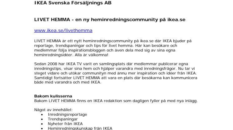 LIVET HEMMA - en ny heminredningscommunity på ikea.se