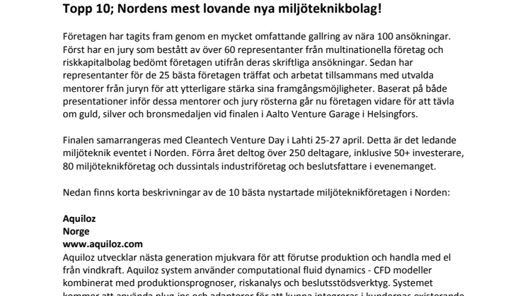 Topp 10: Nordens mest lovande nya miljöteknikbolag!