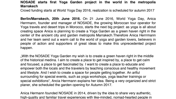 NOSADE starts first Yoga Garden project in the world 