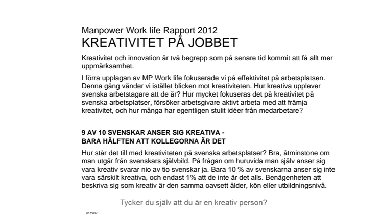 Manpower Work life Rapport 2012 - Kreativitet på jobbet