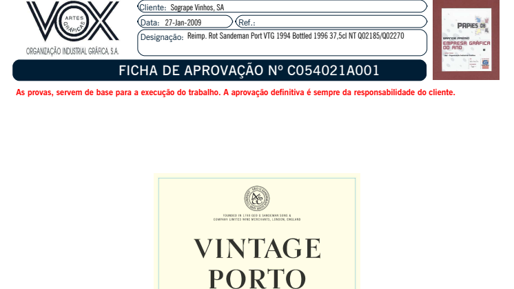 Sandeman Vintage Porto 1994 etiketti