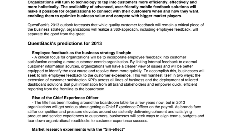 QuestBack predicts CMOs will crown the customer as king in 2013