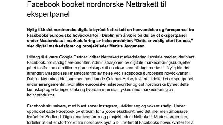 Facebook booket nordnorske Nettrakett til ekspertpanel