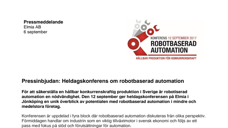 Pressinbjudan: Heldagskonferens om robotbaserad automation