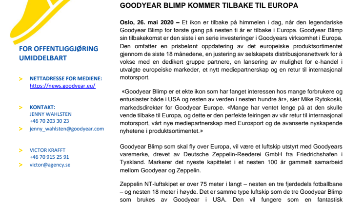 Goodyear Blimp kommer tilbake til Europa