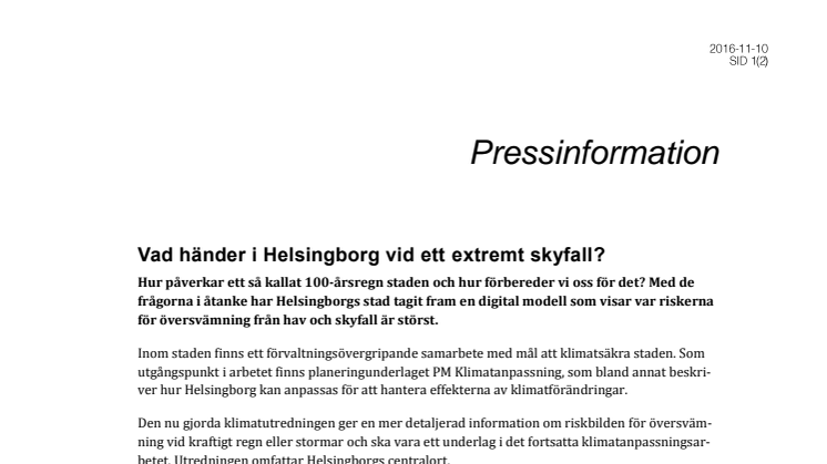 Vad händer i Helsingborg vid ett extremt skyfall?