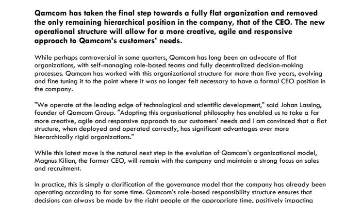 Qamcom breaks new ground in organizational evolution