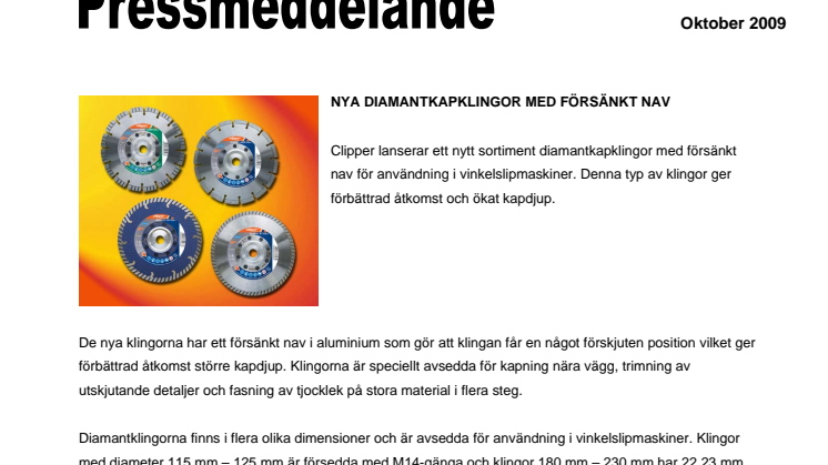 Nya diamantklingor med försänkt nav