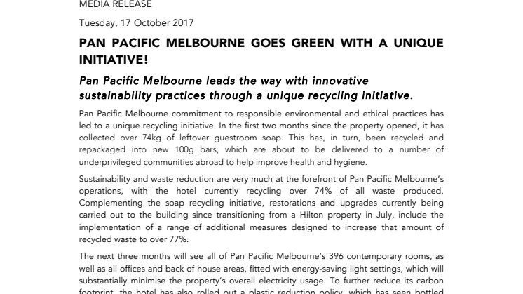 Pan Pacific Melbourne goes green with a unique initiative.