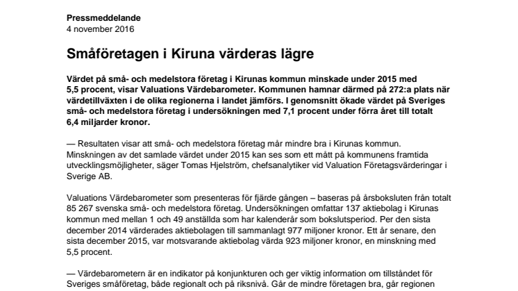 Värdebarometern 2015 Kirunas kommun